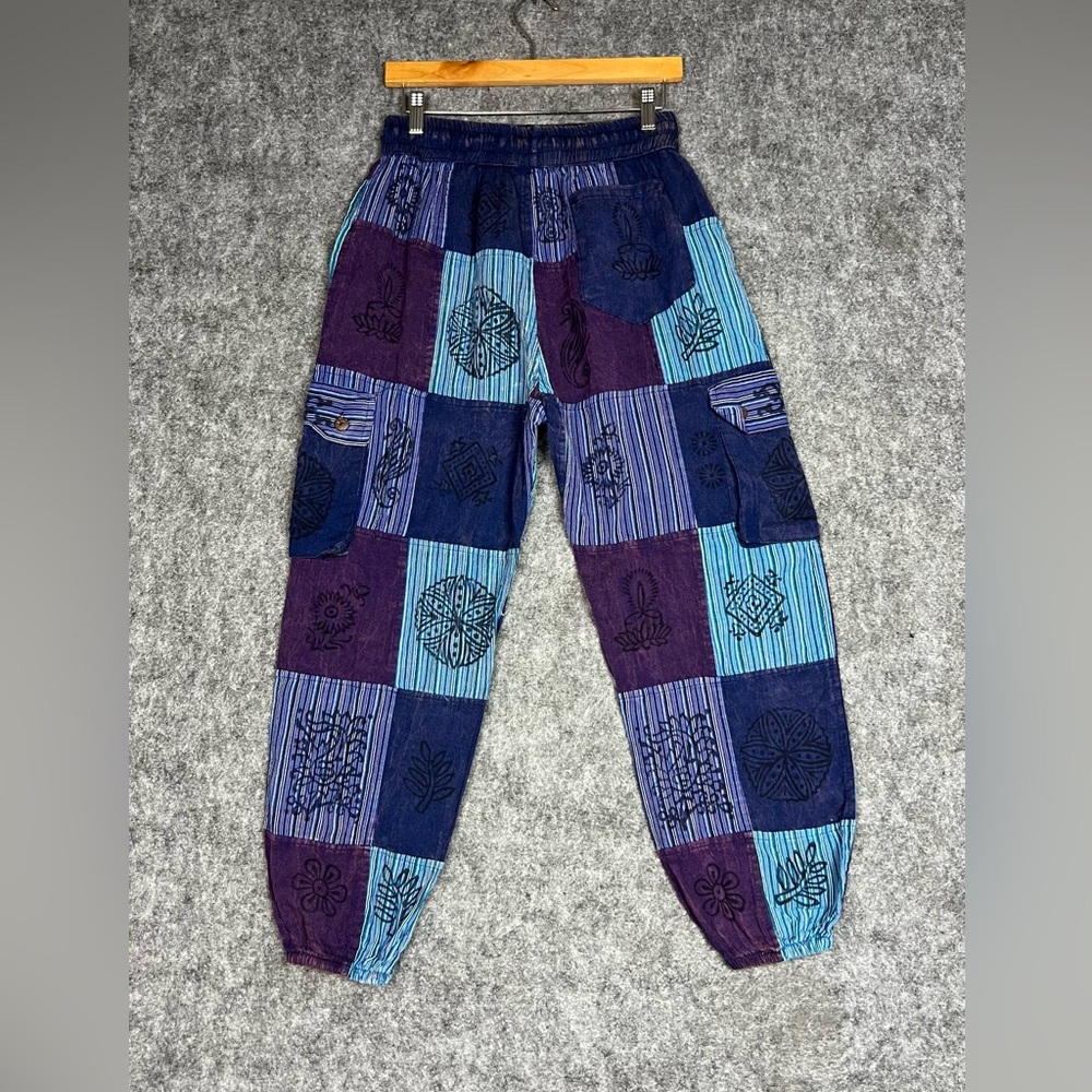 Boho Patchwork Drawstring Pants In Teal And Purpl… - image 7
